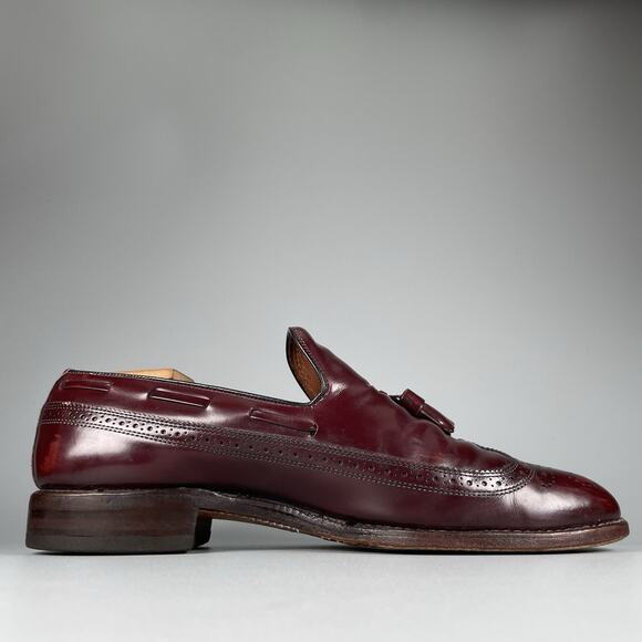 Allen Edmonds Berwick Men\'s 9.5 D Burgundy Leather Slip On Tassel Loafer Shoes